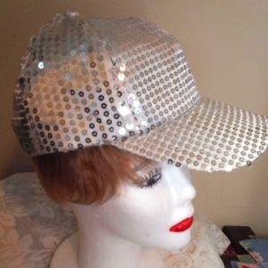 NWOT Adjustable THROW BACK Cap Silver Sequin Ladies